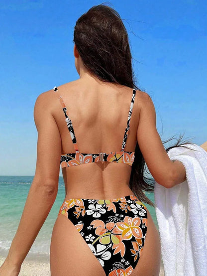 Sexy Bikini-Set mit Push-up-Effekt – Solides Badeoutfit für Damen am Strand oder Pool