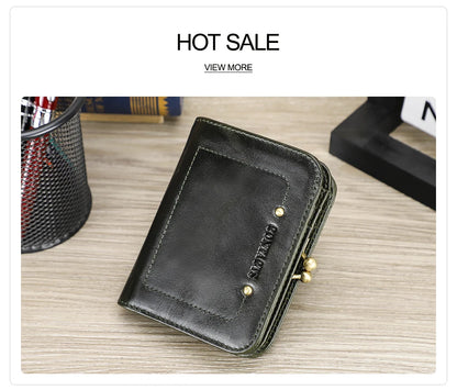 Damen Echtleder Geldbörse Vintage Metallrahmen RFID 6 Kartenfächer Münzfach Reise