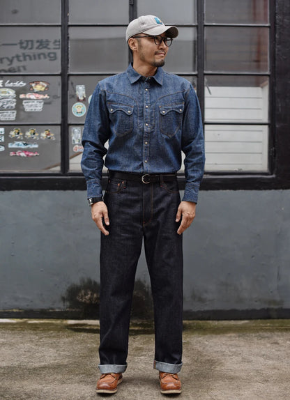 Herren Jeans aus Sommer Selvedge Denim mit lockerer Passform und hohem Bund