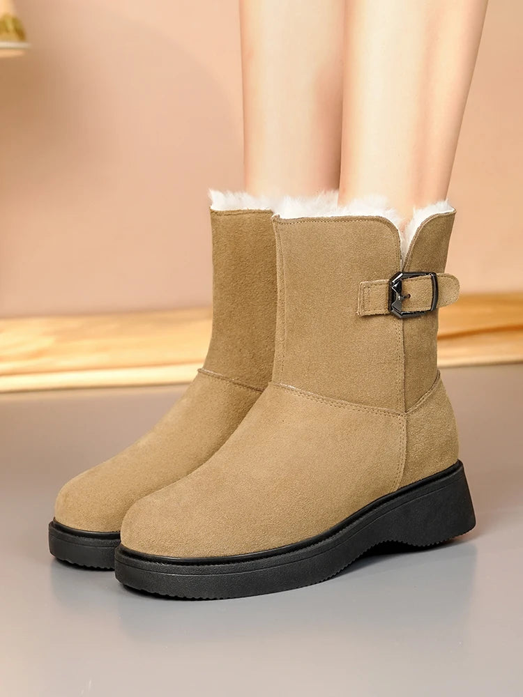 AIYUQI Snow Boots Female Genuine Leather 2025 New Wedge Anti-slip Women's Winter Shoes Boots Natural Wool Women Ankle Boots