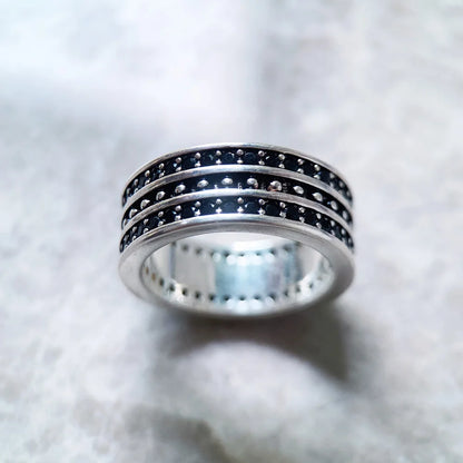 Damen-Bandring schwarzes Zirkonia-Pavé Vintage aus Sterlingsilber