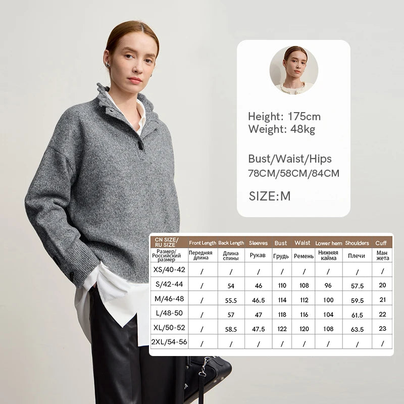 Damen-Rollkragenpullover locker Knopf Raglanärmel Winter