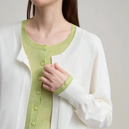 Damen-Strickjacke Patchwork sanft locker Langarm vielseitig Herbst