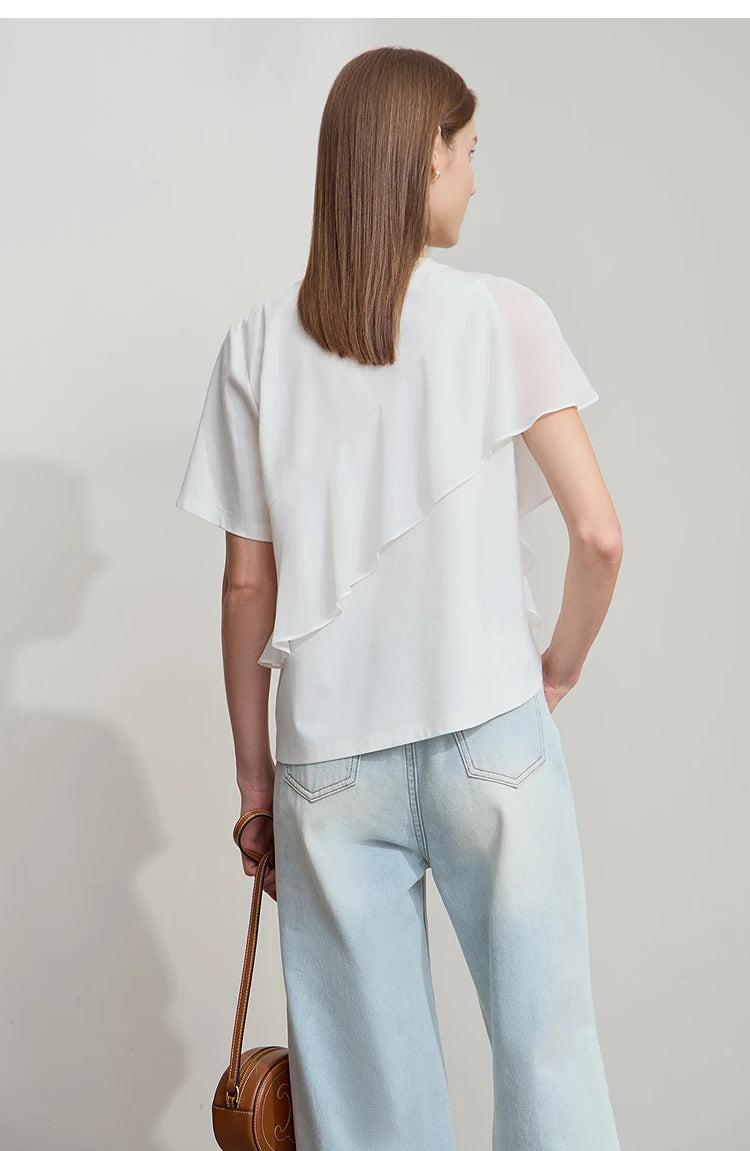 Damen Sommer-T-Shirt mit kurzen Schmetterlingsärmeln und Rundhalsausschnitt