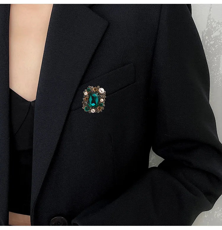 Brosche Perle Kristall Strass Quadrat Vintage Retro Luxus Damen
