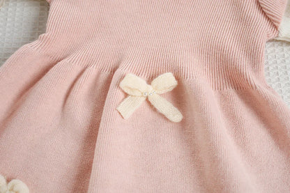 Mädchen Herbst-Strickkleid mit süßer Schleife im Farbblock-Design