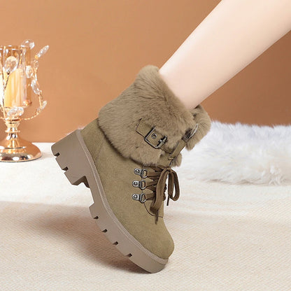AIYUQI Women Snow Boots Platform New Rabbit Female Winter Boots Fashion Large Size Non-slip Genuine Leather Women Ankle Boots