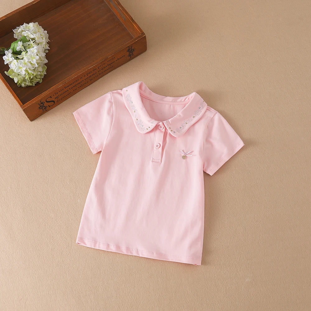 Mädchen Hemd Sommer Neue kinder Baby Nette Kurzarm Top Kleines Mädchen Baumwolle Stickerei Hemd