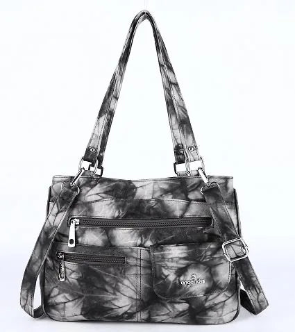 Damen-Handtasche Vintage Schultertasche mit Mehrfachfächern und große Kapazität für iPad und Smartphone