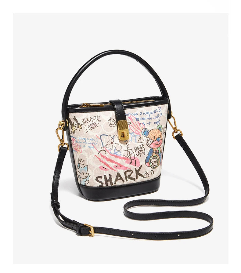Lady Handbag Aus PU Leather Crossbody Bag Office Prints