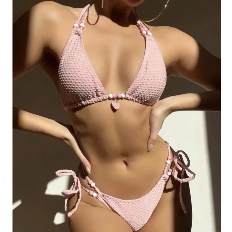 Gelbes Sexy-Bikini-Set mit Push-up für Damen – Brasilianischer Stil für Strand und Pool