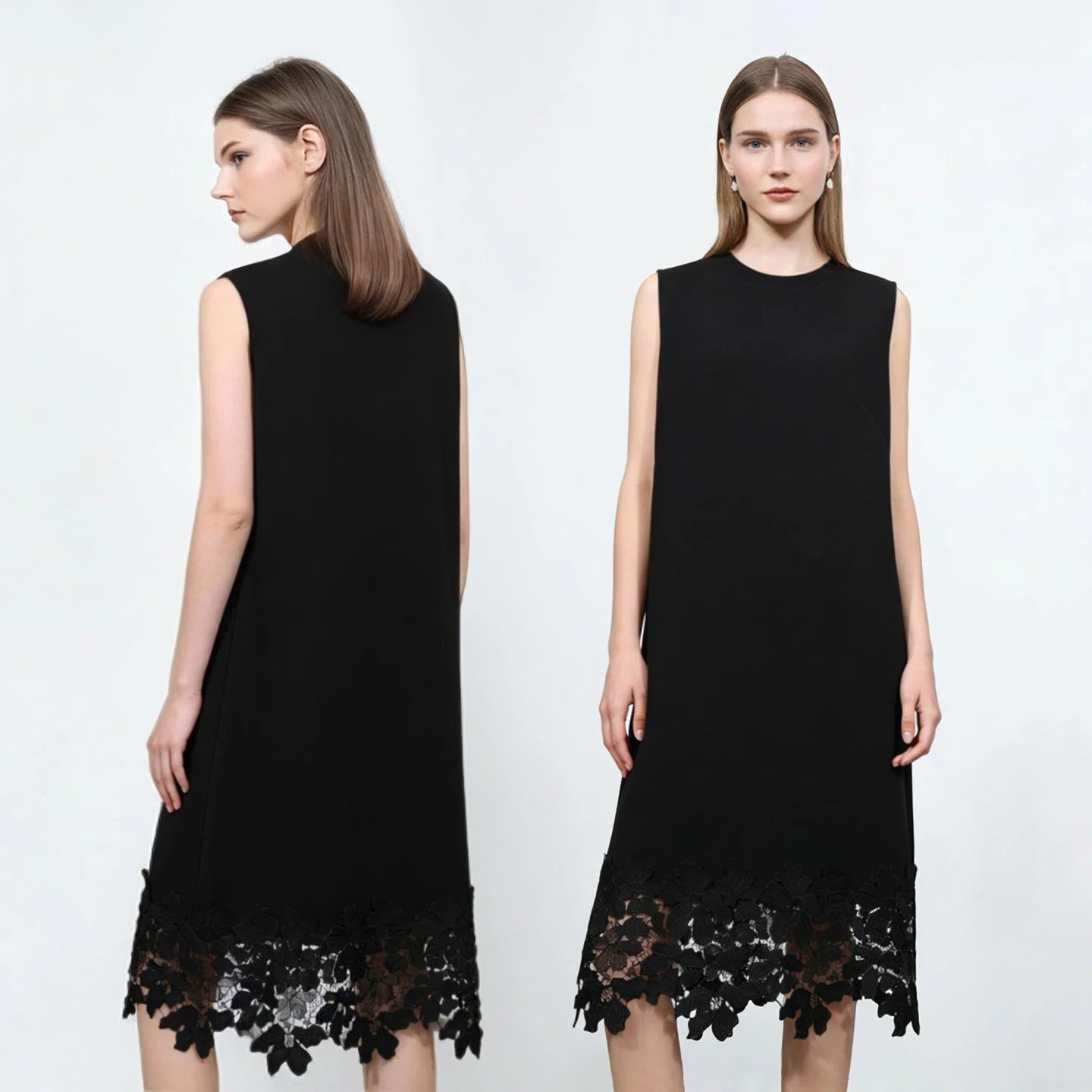 Elegantes Damen Midikleid Aus Baumwolle Mit Spitze Für Büro Und Freizeit