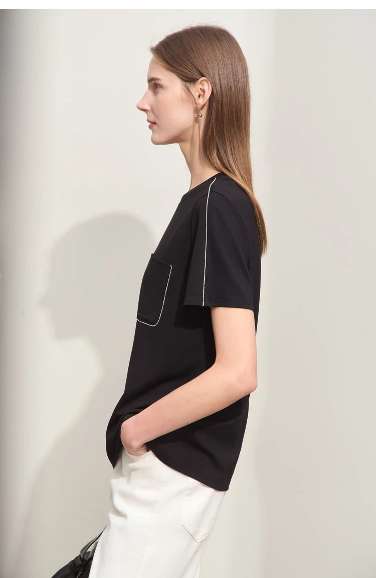 Damen Sommer-T-Shirts im minimalistischen Stil mit O-Ausschnitt und kurzen Ärmeln