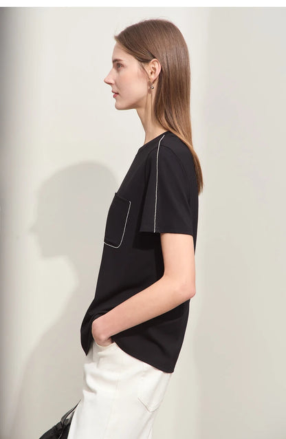 Damen Sommer-T-Shirts im minimalistischen Stil mit O-Ausschnitt und kurzen Ärmeln