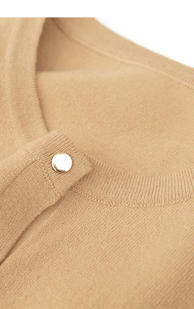 Damen-Strickjacke Rundhals Wolle Metallknopf französisch Büro Frühling