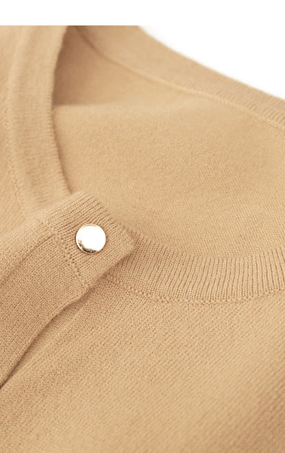 Damen-Strickjacke Rundhals Wolle Metallknopf französisch Büro Frühling