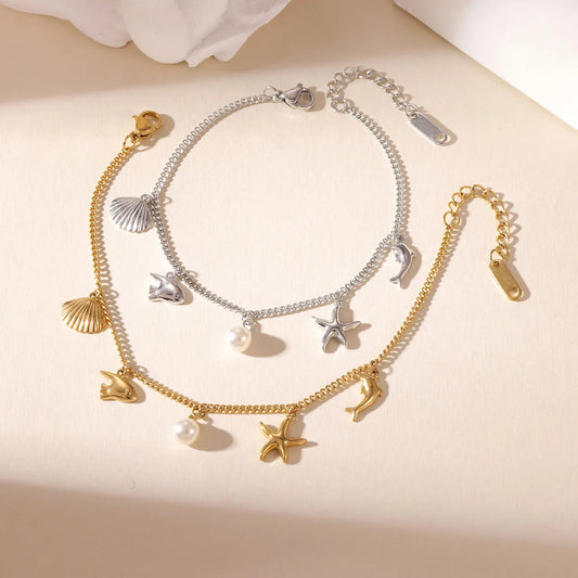 Damen-Charm-Armband mit Ozean-Motiven aus Edelstahl