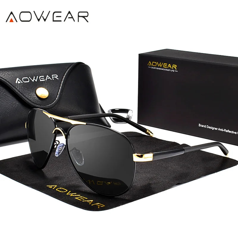 AOWEAR männer Luftfahrt Sonnenbrille Männer Polarisierte Spiegel Sonnenbrille für Mann HD Fahren Pilot Sonnenbrille lunettes de soleil homme