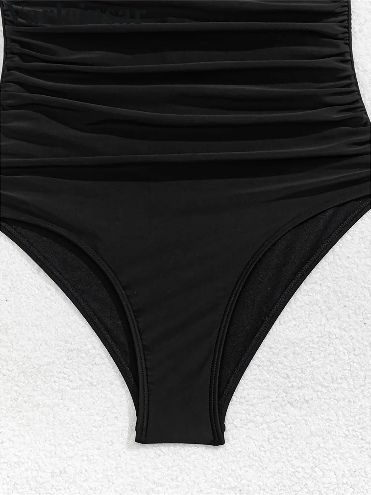 Damen Badeanzug U-Ausschnitt gerüscht hoher Beinausschnitt Monokini gepolstert