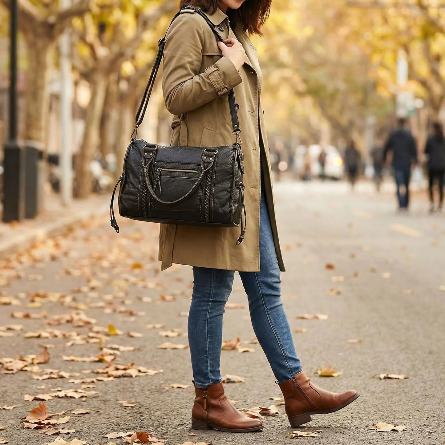Damen-Handtasche aus PU-Leder Weinrot Großes Fassungsvermögen Schultertasche Boston-Stil