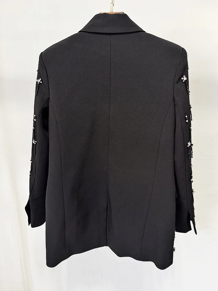 Damen-Blazer locker Perlen Diamanten Verzierung Runway Anzugjacke