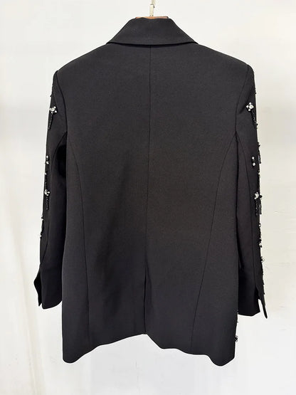 Damen-Blazer locker Perlen Diamanten Verzierung Runway Anzugjacke