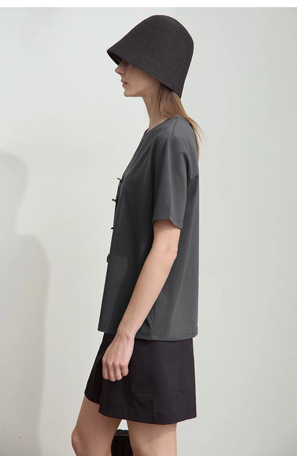 Damen T-Shirt im College-Stil aus leicht elastischem Lyocell mit minimalistischen Druck