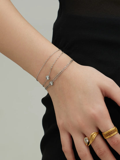 Damen-Armband Doppelkette mit Zirkonia-Solitär
