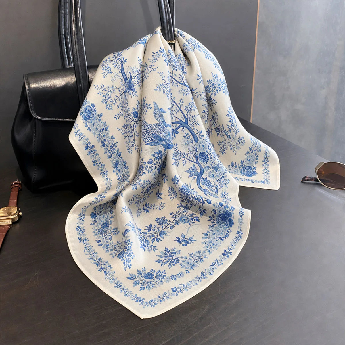 Damen Seidenschal 53cm klein quadratisch Haarband Kopftuch Halstuch Bandana D