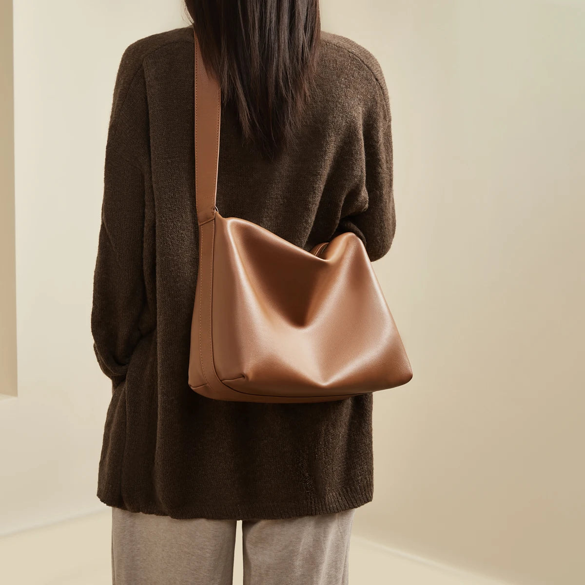 Damen Tote Tasche aus Split-Leder mit großem Fassungsvermögen Crossbody