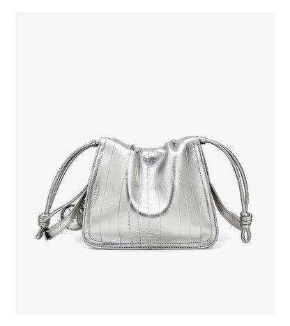 Damen Schultertasche aus Kunstleder und Spaltleder mit Kordelzug