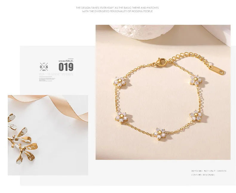 Damen-Kettenarmband mit Gänseblümchen-Zirkonia aus Edelstahl