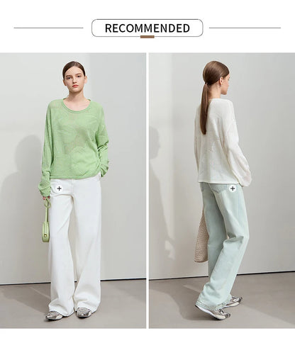 Damen-Rundhalspullover Aushöhlung Jacquard Viskose locker Frühling