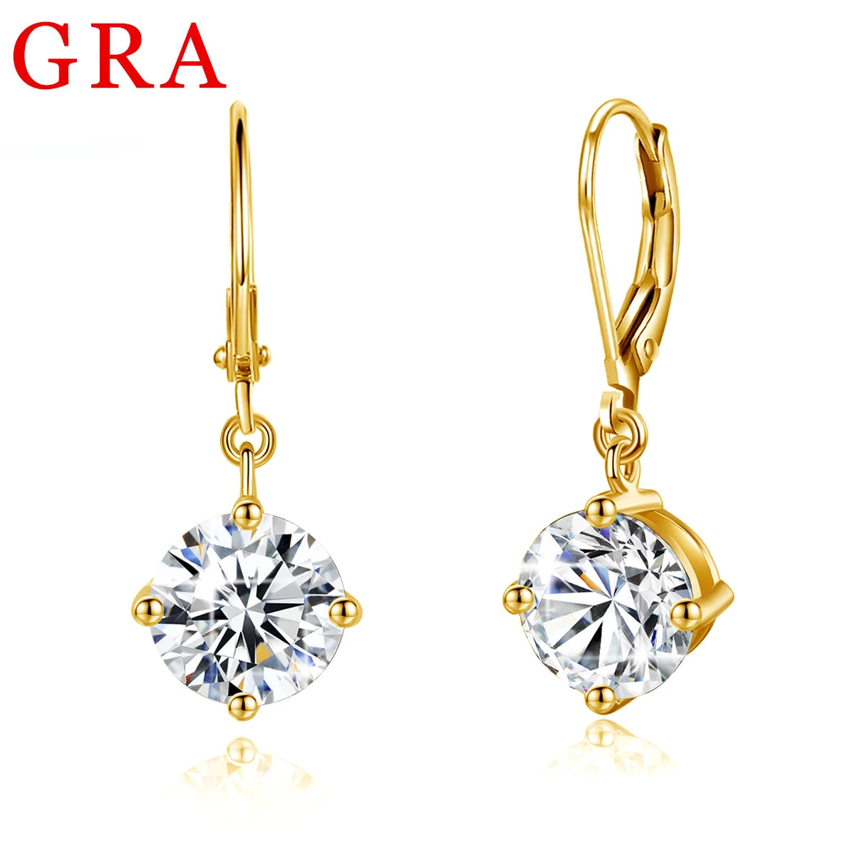 Damen-Moissanite-Tropfenohrringe aus Sterlingsilber mit Gelbgold-Beschichtung, 2,4 ct, Zertifikat
