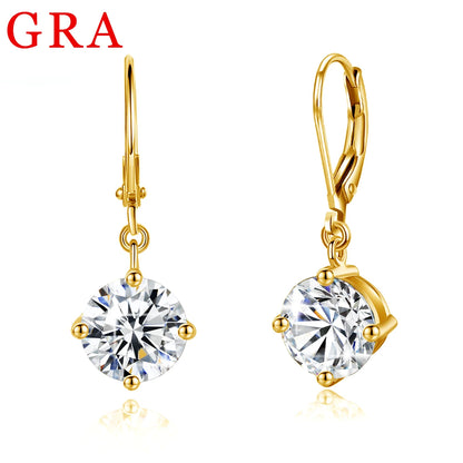 Damen-Moissanite-Tropfenohrringe aus Sterlingsilber mit Gelbgold-Beschichtung, 2,4 ct, Zertifikat