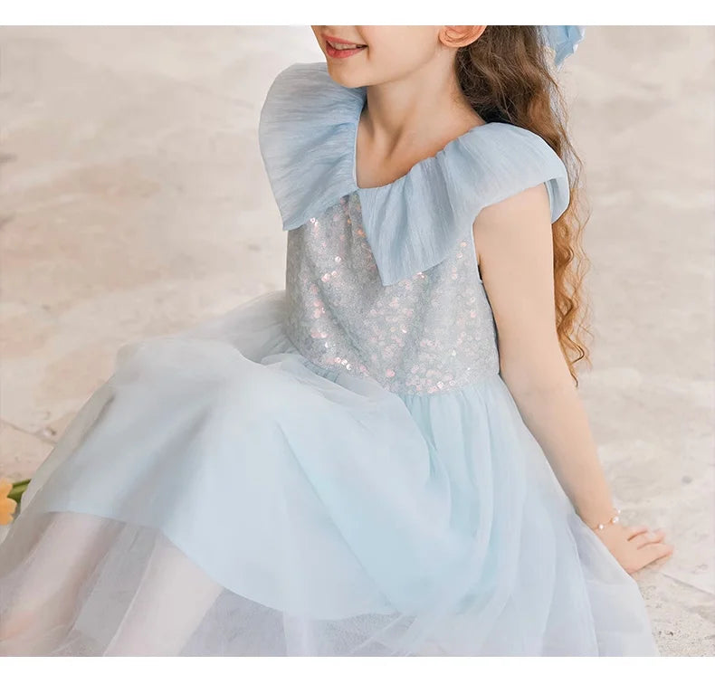 Sommerkleid für Mädchen aus Farbverlauf-Gaze mit Pailletten – Prinzessinnenkleid für Geburtstagsfeier oder Hochzeit als Blumenmädchen