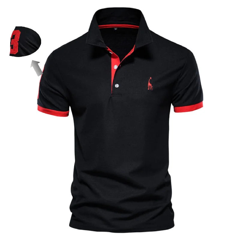 Premium Herren Polo Shirt Feuchteregulierend Mit Giraffenstickerei
