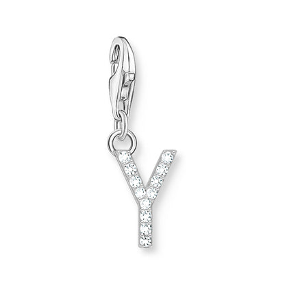 Damen-Charm-Anhänger Buchstaben weißer Stein klassisch aus Sterlingsilber
