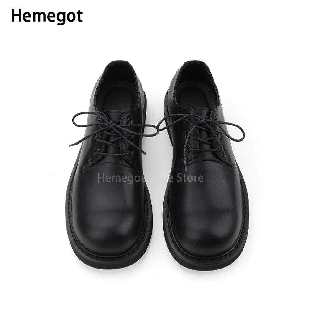 Black Round Toe Derby Shoes Heel Embroidery Large Toe Shoes Niche Casual Leather Shoes Women Leather Casual Shoes Men Unisex