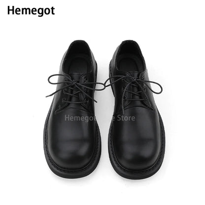 Black Round Toe Derby Shoes Heel Embroidery Large Toe Shoes Niche Casual Leather Shoes Women Leather Casual Shoes Men Unisex