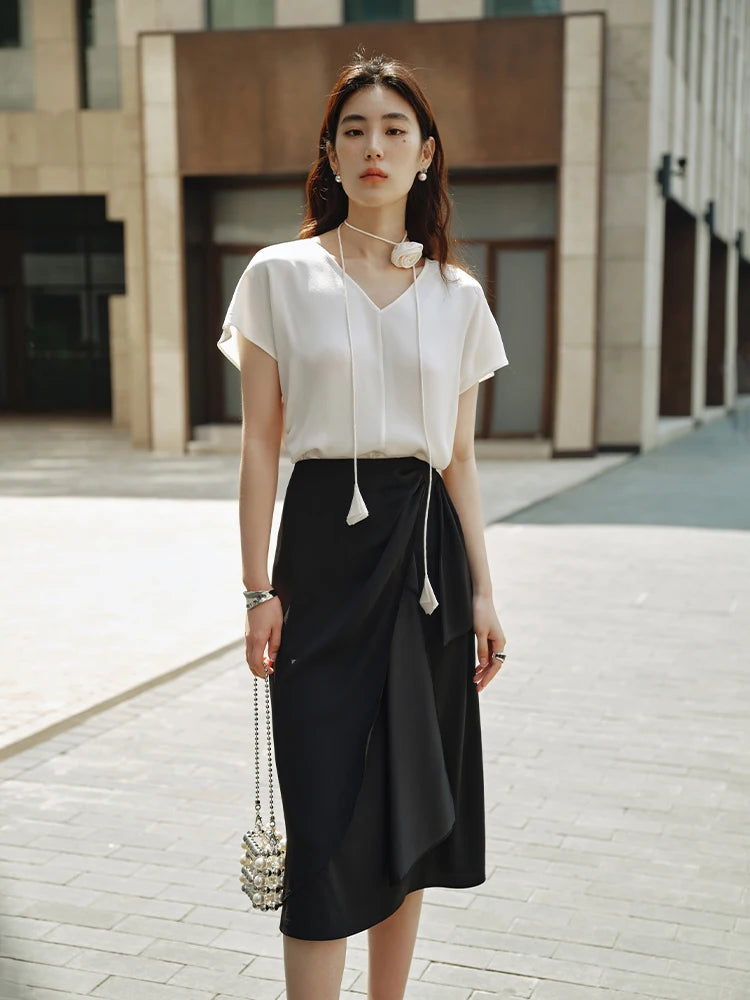 Langarm-Bluse aus 100% Baumwolle in Rosa mit Polo-Kragen und Fake-Layer-Design – Perfekt für den Frühling