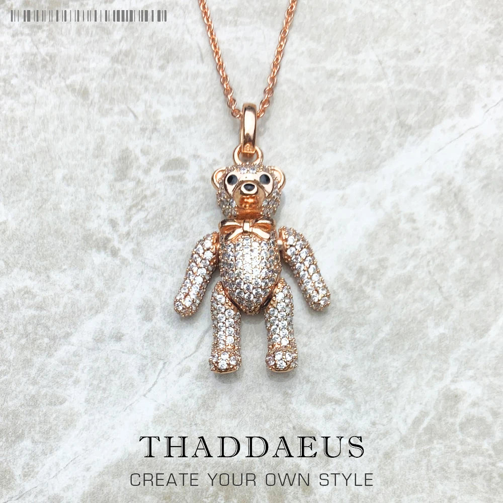 Damen-Halskette Teddybär Roségold süß aus Sterlingsilber