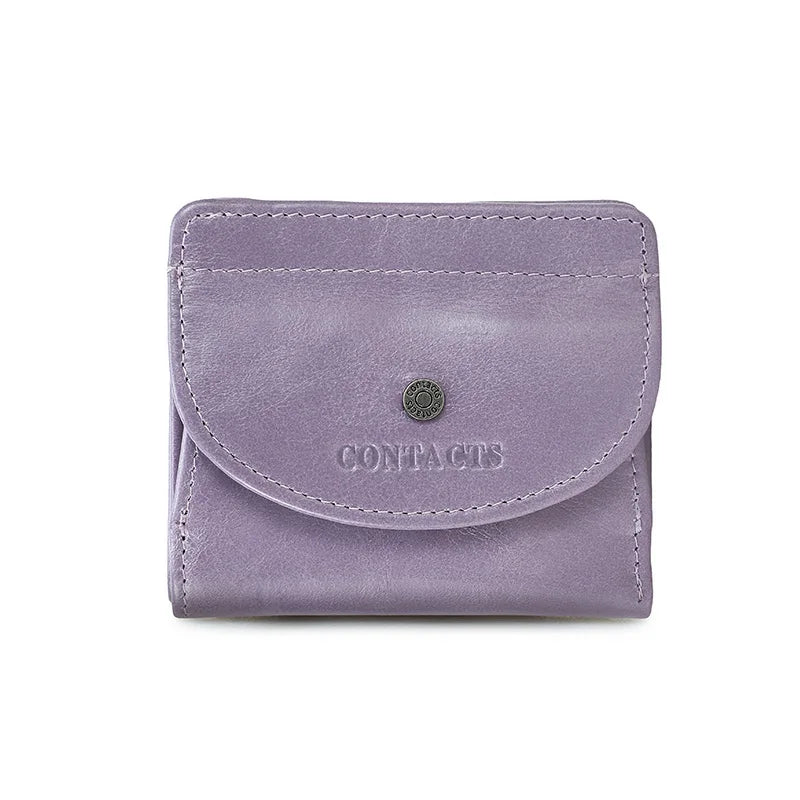 Kleine Damen-Echtlederbörse mit Klappverschluss, Münzfach und Kartenhalter, helllila
