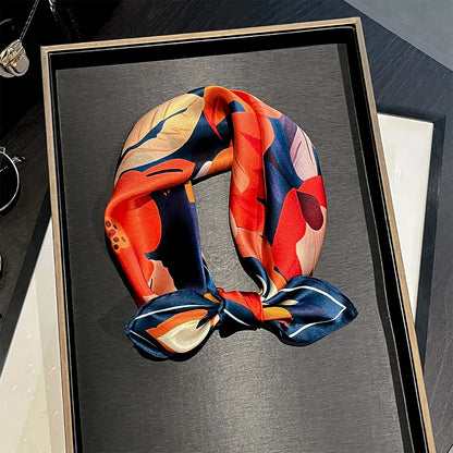 Damen Seidenschal 53cm quadratisch Blumenprint Luxus Hijab Bandana J