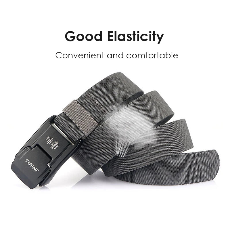 Herren-Gürtel Aus Elastischem Nylon Mit Matte Metall-Schnalle Und Schnellverschluss Für Alltag