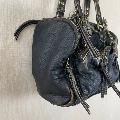 Damen-Umhängetasche in Vintage-Lederlook mit Mehrfachfächern und Top-Griff Reißverschluss