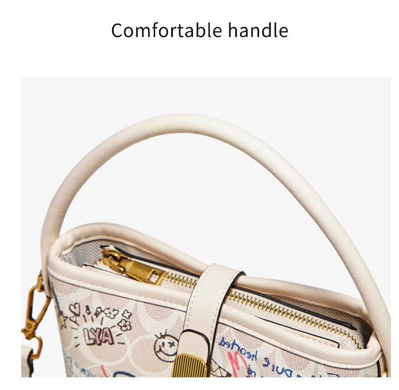 Damen-Handtasche aus PU-Leder Bucket-Form mit Pailletten-Detail und praktischer Innenaufteilung