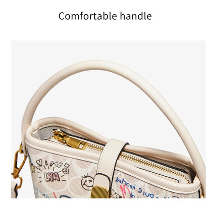 Lady Handbag Aus PU Leather Crossbody Bag Office Prints