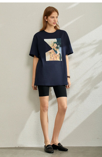 Damen T-Shirt im minimalistischen Sommer-Stil mit lässigem Patchwork-Design
