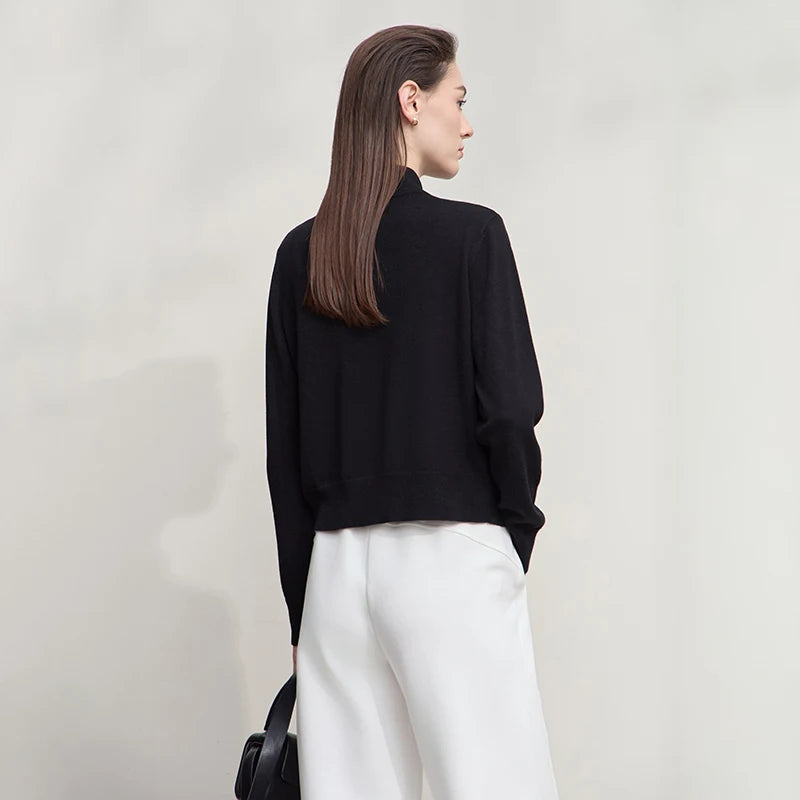 Damen-Rollkragen-Strickjacke kurz Reißverschluss Wolle Herbst-Winter